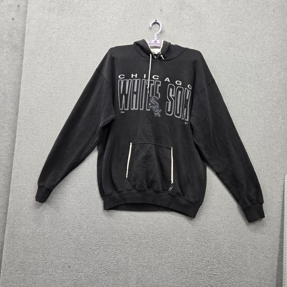 VINTAGE Chicago White Sox Men Hoodie XL Black Logo Graphic Print Fleece Pullover